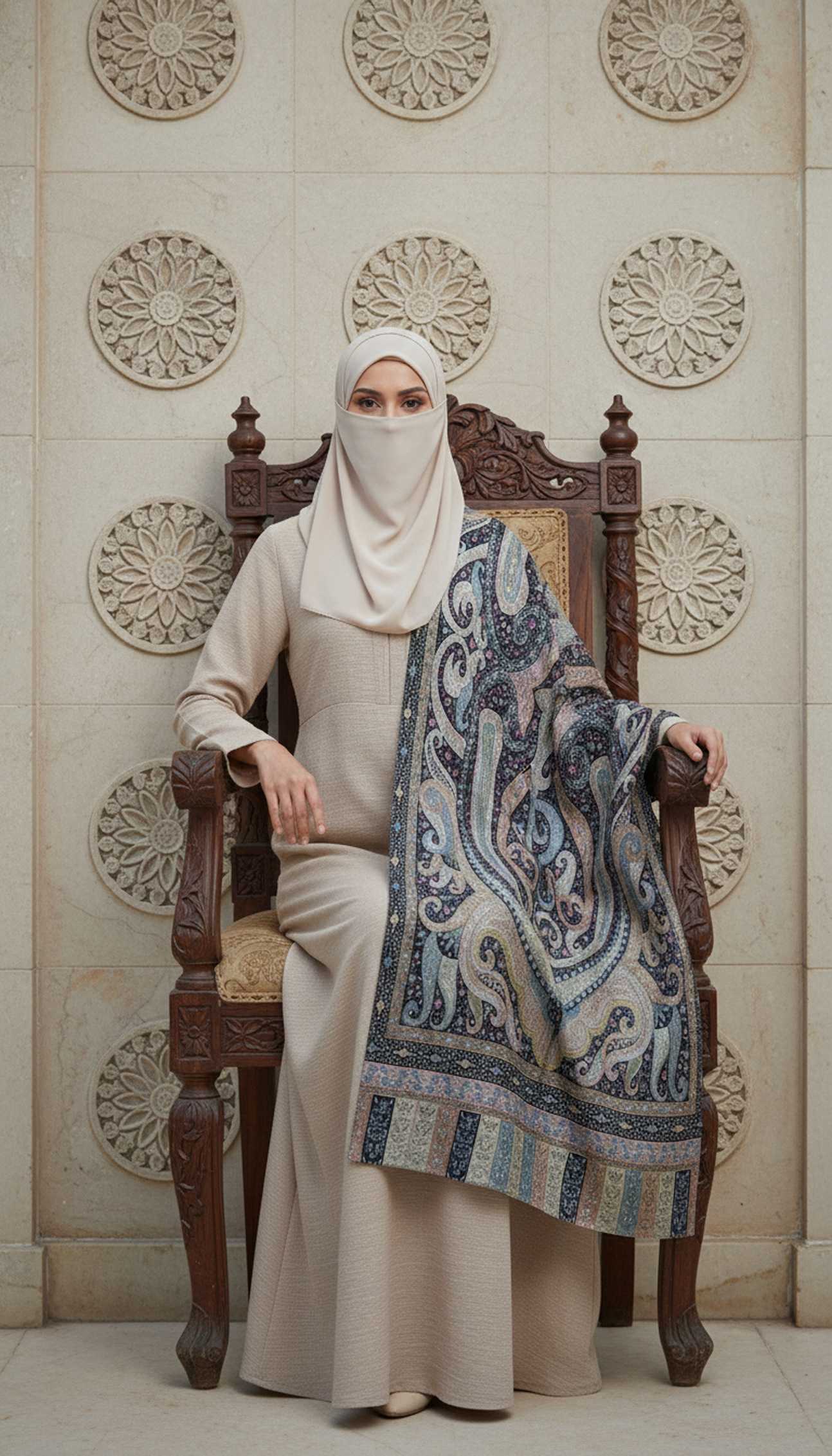 Qalamkar-M.P-Stole-Cream