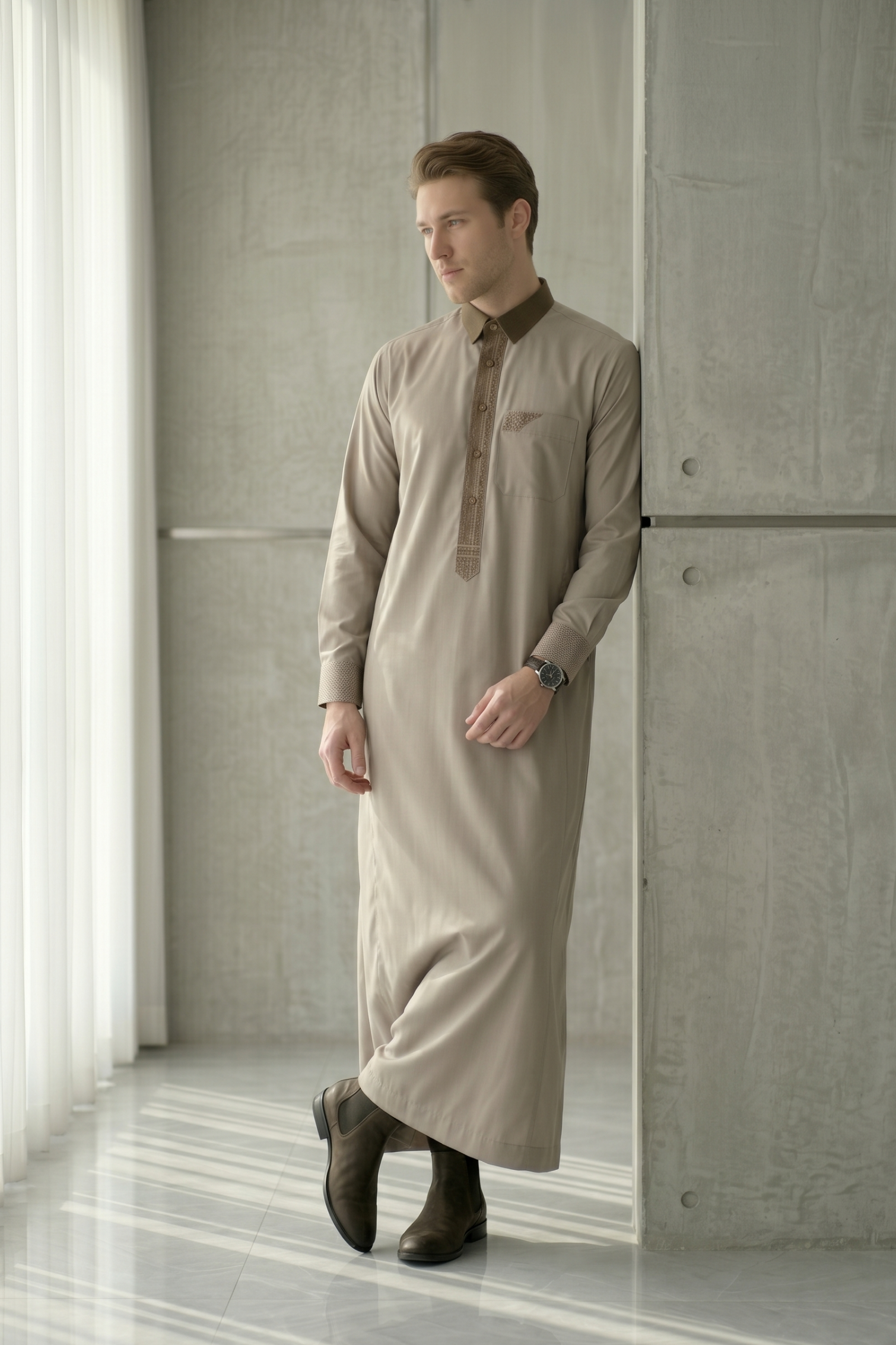 Collar-Thobe-Dusty-Grey-For-Men