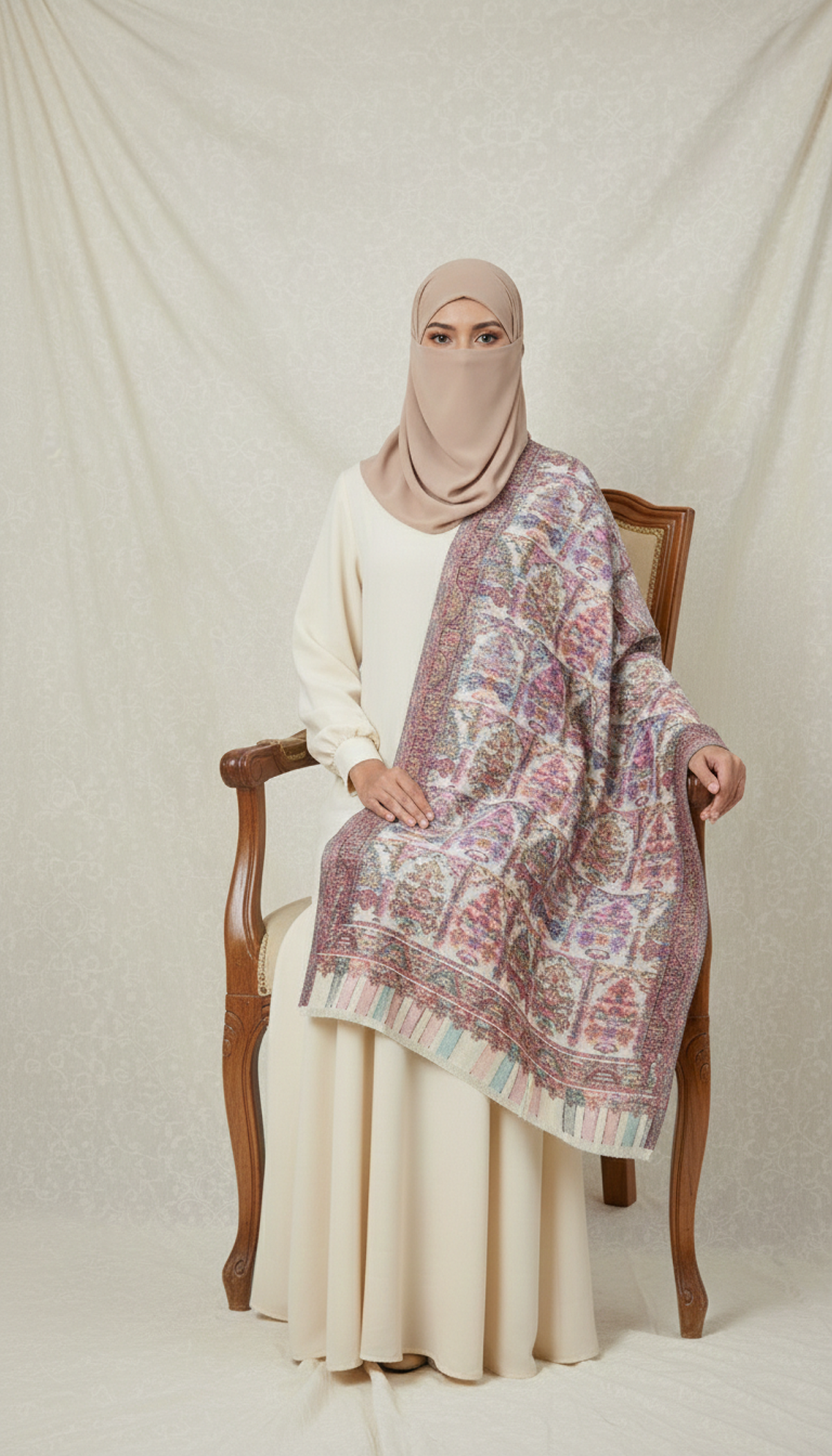 Cream-Jamawar-Kani-Shawl-For-Woman