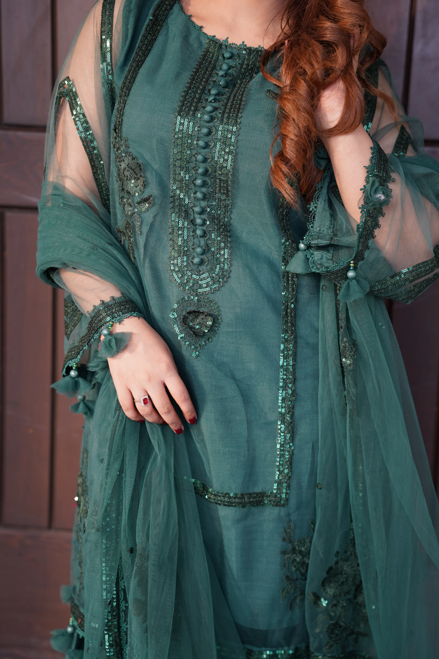 DEEP TEAL 3 PCS - Embroidered