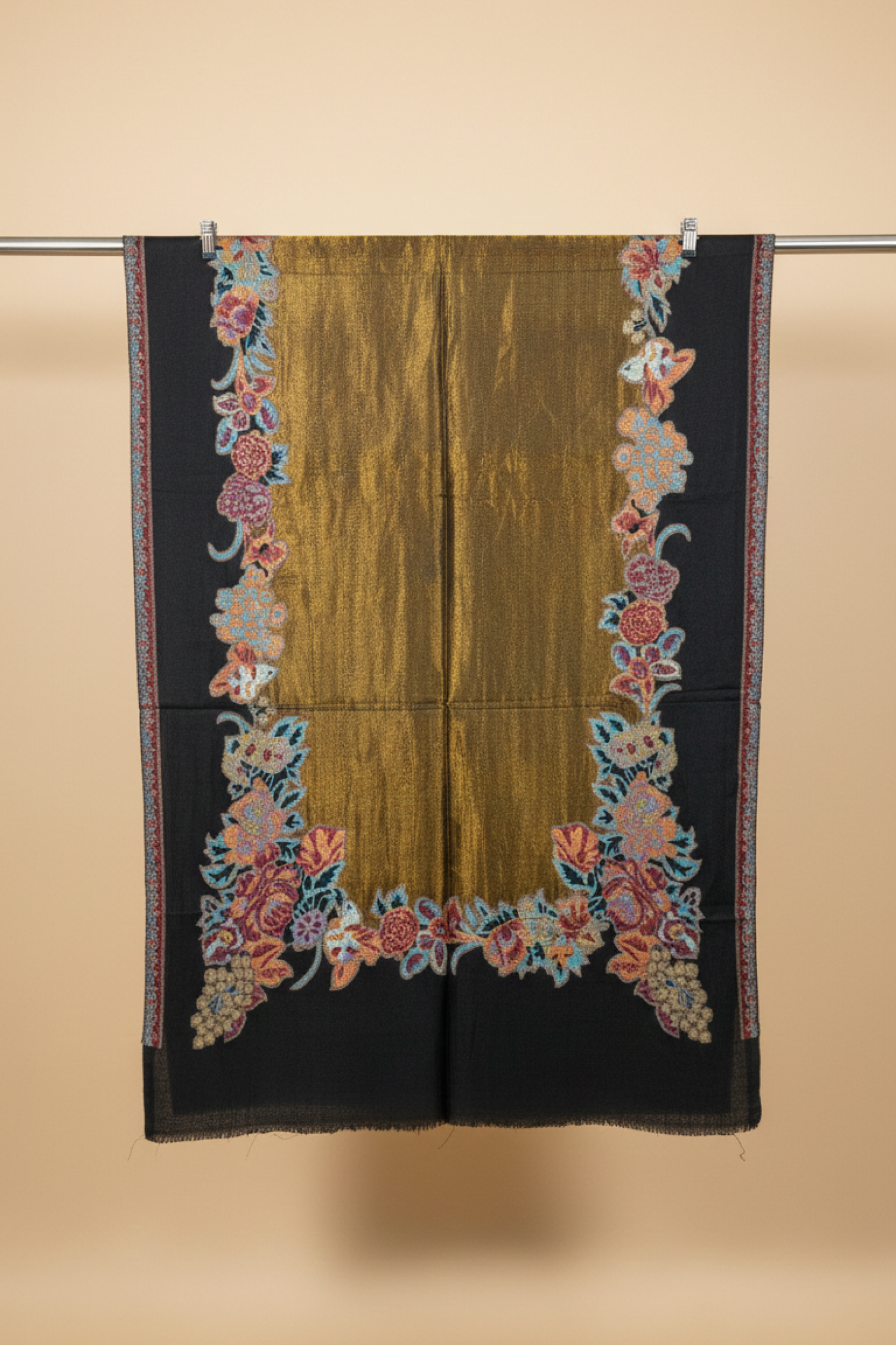 M.L-Gulab-Border-Stole-Black-For-Woman