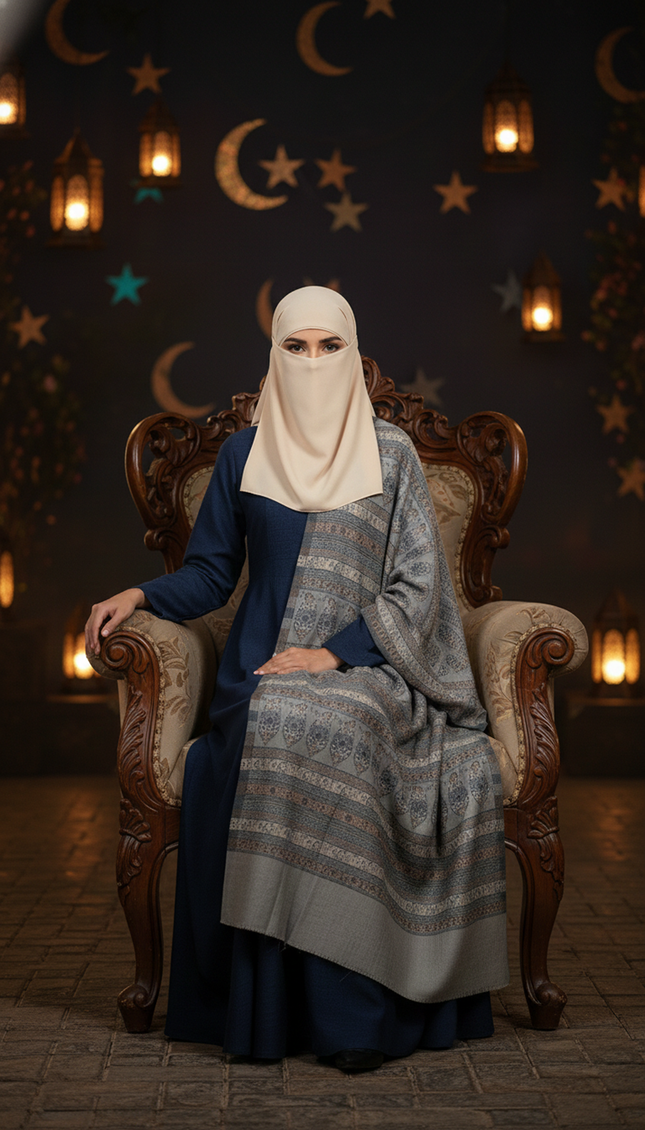 Stripe-Kani-Shawl-Blue