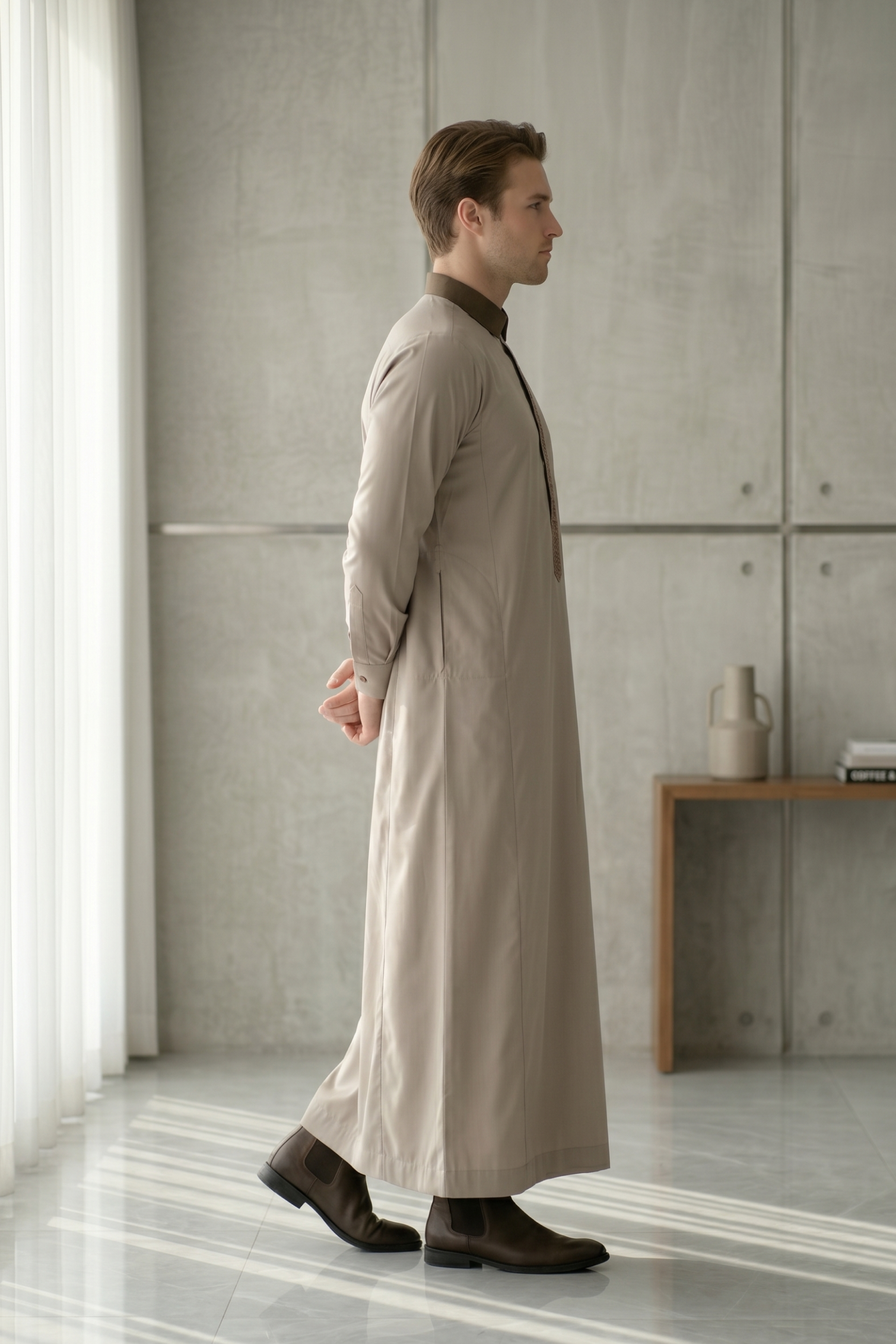 Stylish-Collar-Thobe-Dusty-Grey-For-Men