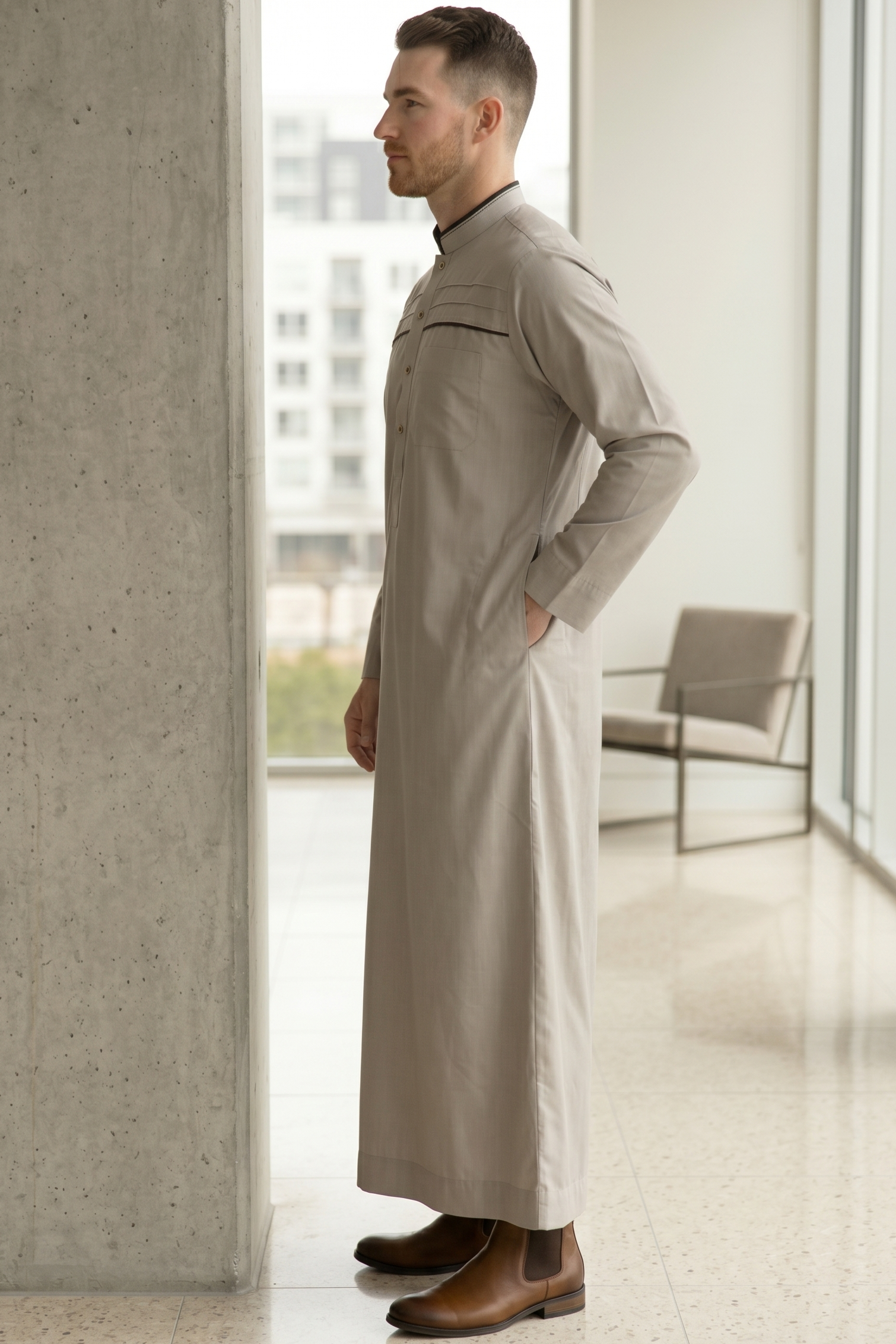 Plain Thobe - Warm Grey